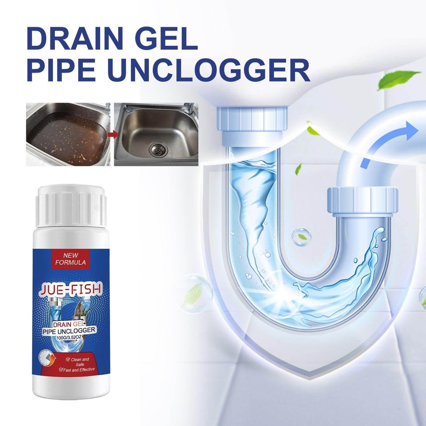 JUE-FISH Drain Gel Pipe Unclogger for Kitchen and Bathroom - Estalios