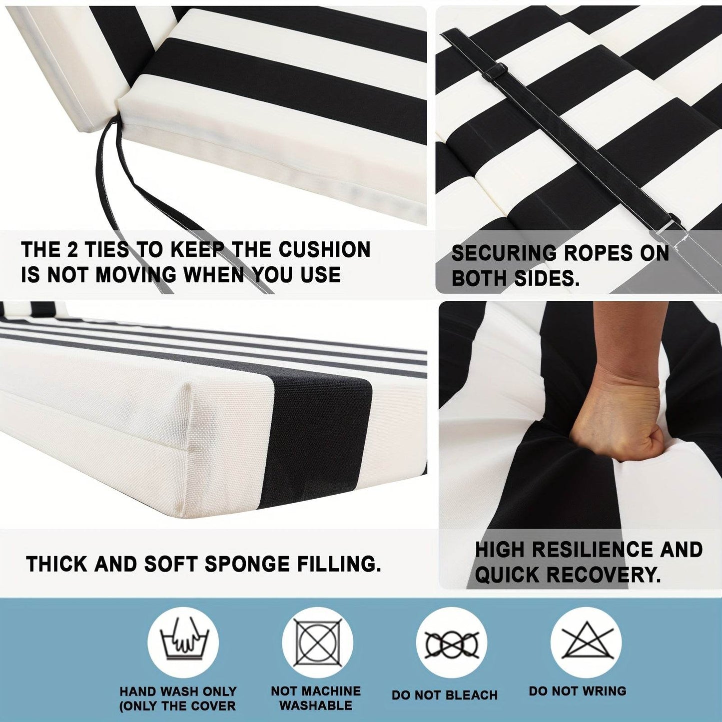 2PCS Patio Lounge Chair Cushions w/ Ties for Outdoor Comfort - Estalios