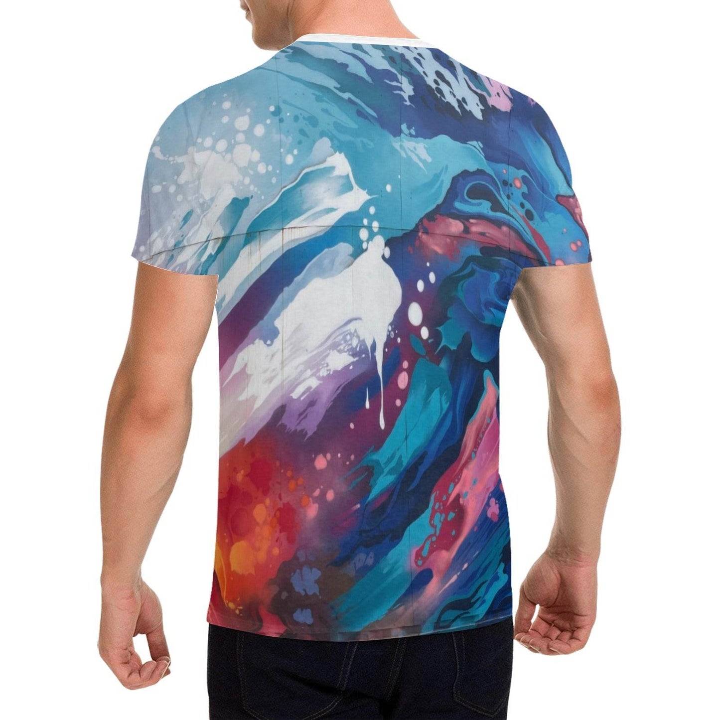 Men's All Over Print T-shirt with Solid Color Collar - Estalios