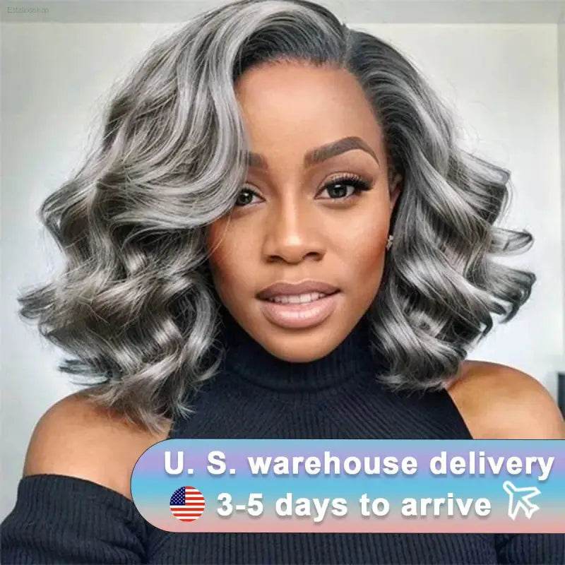 10 Inch Salt and Pepper Body Wave Short Bob Wig for Women - Estalios