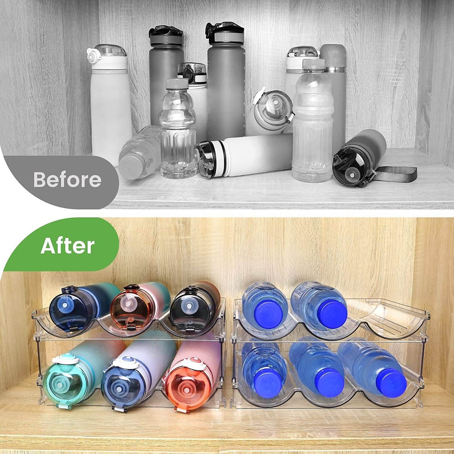 Stackable Water Bottle Organizer for Cabinet - 2 Packs - Estalios