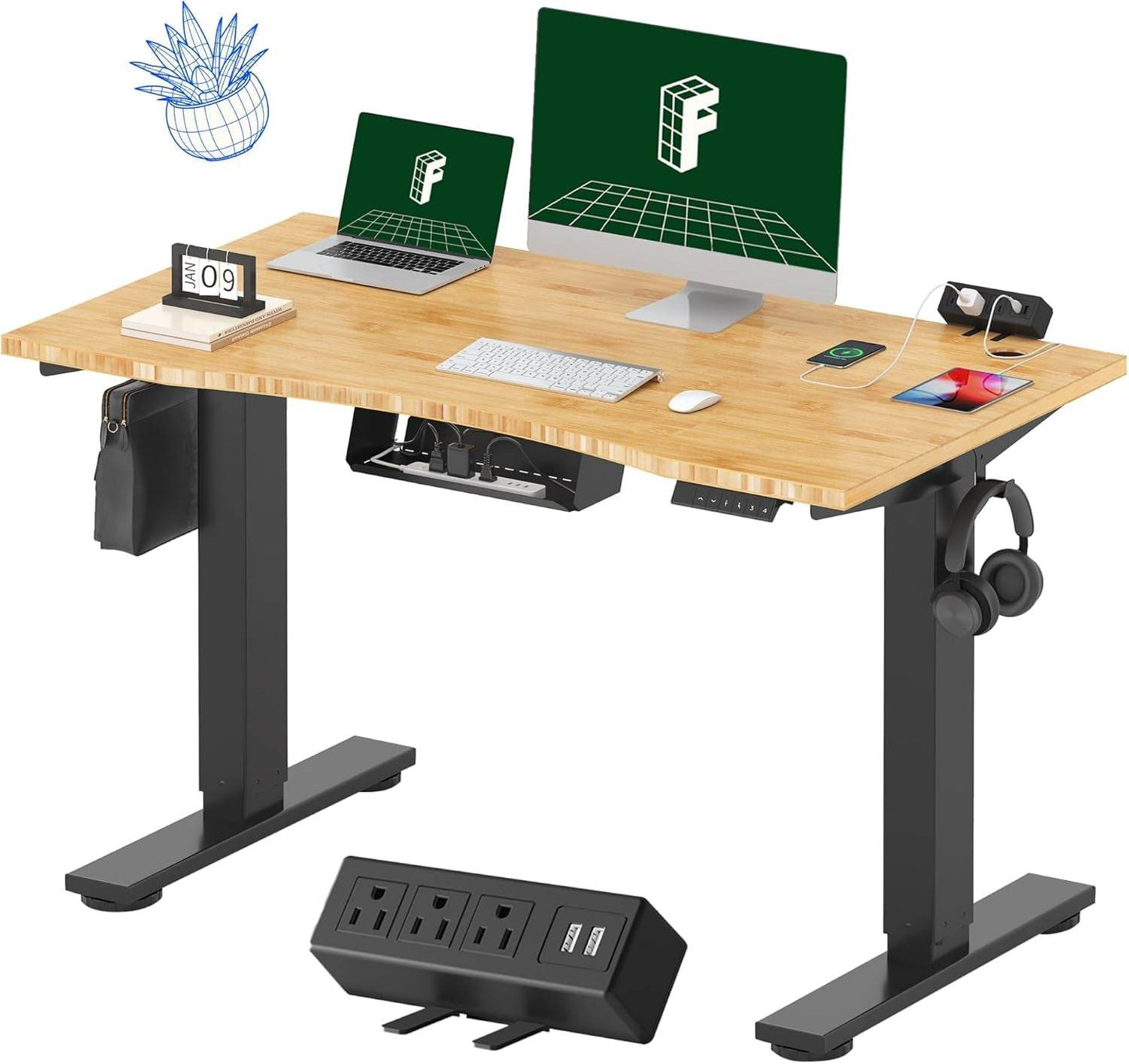EN2 Height Adjustable Electric Standing Desk with Power Strip - Estalios