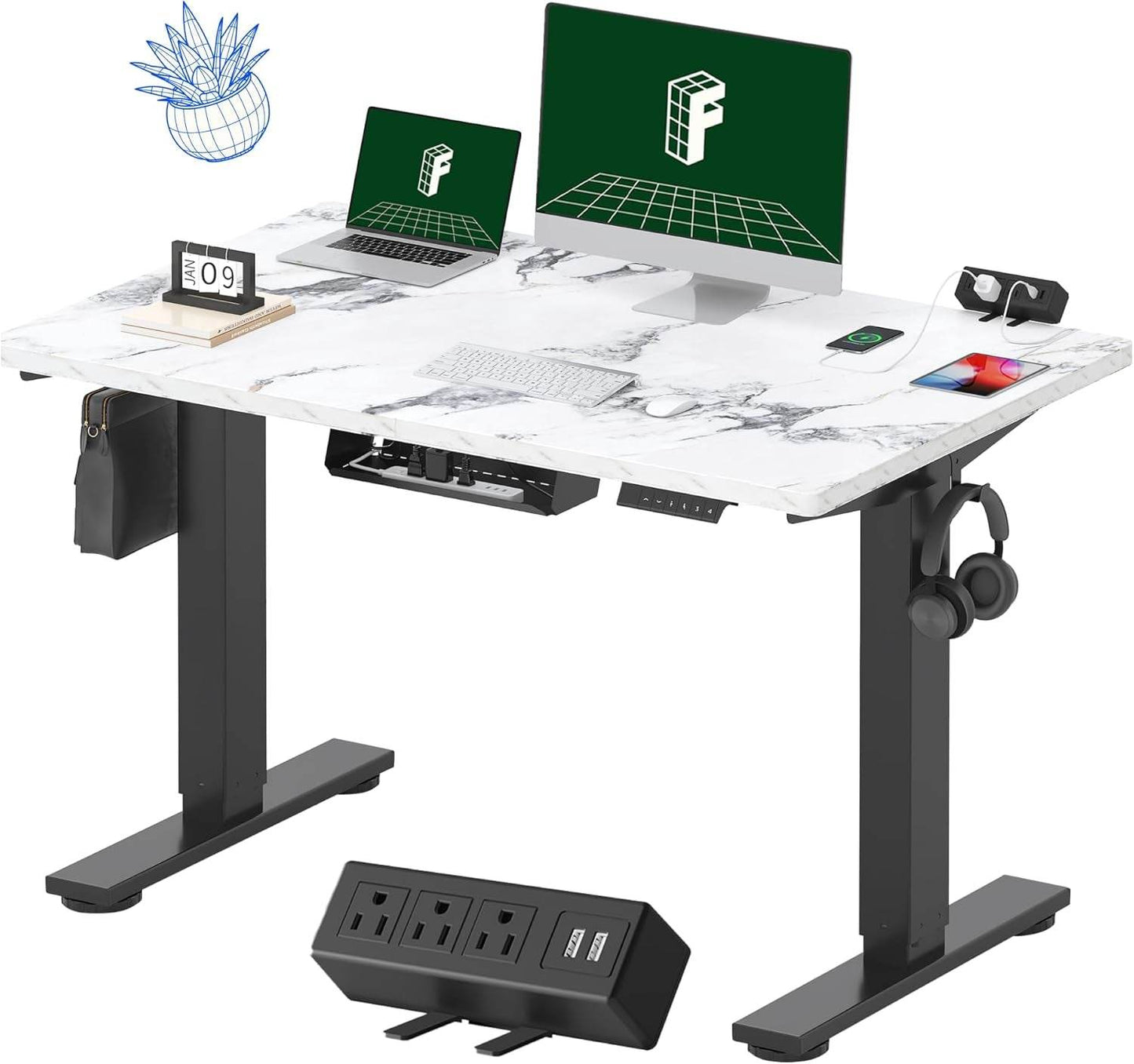 EN2 Height Adjustable Electric Standing Desk with Power Strip - Estalios