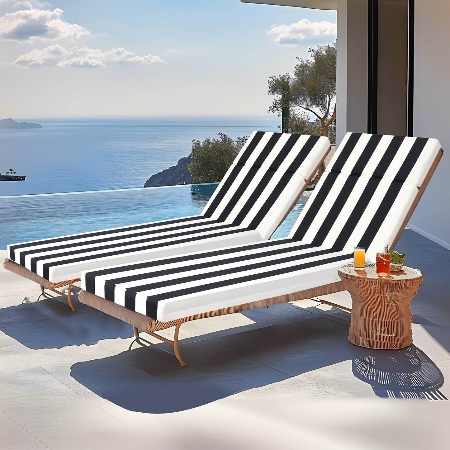 2PCS Patio Lounge Chair Cushions w/ Ties for Outdoor Comfort - Estalios
