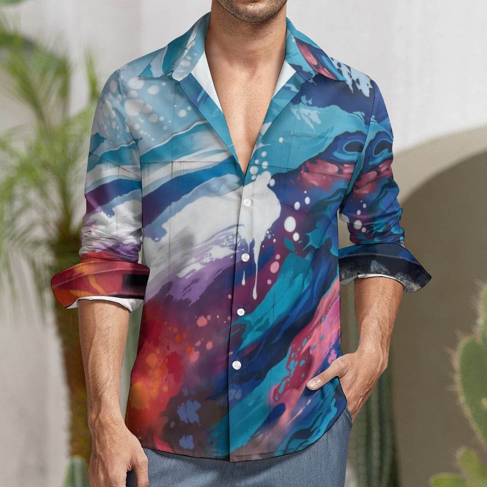 Peach Velvet Casual One Pocket Long Sleeve Shirt - Estalios