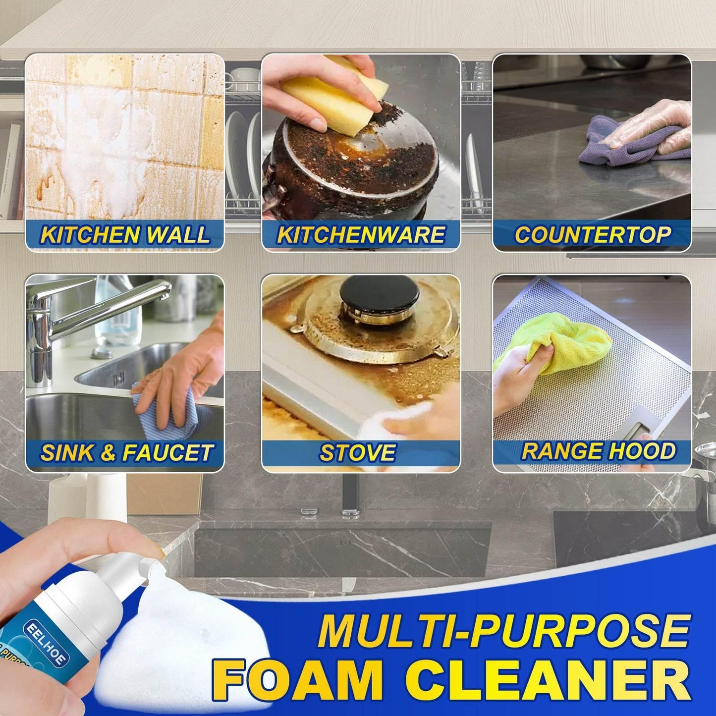 Heavy Grease Kitchen Foam Cleaner for Stove Hood and Utensils - Estalios