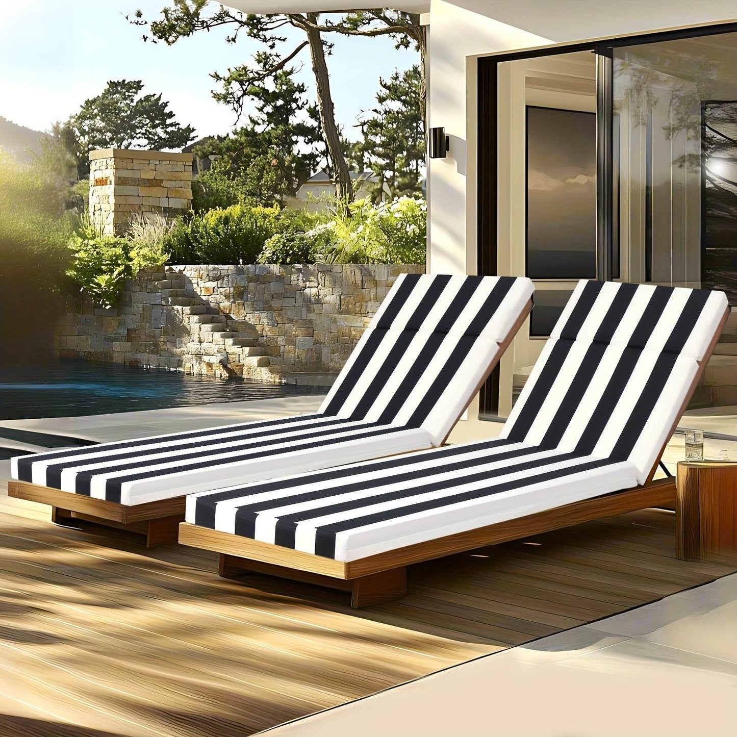2PCS Patio Lounge Chair Cushions w/ Ties for Outdoor Comfort - Estalios