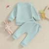 2023-11-07 Lioraitiin 0-3Y Toddler Girls Easter Outfit Letter Bunny Embroidery Long Sleeve Sweatshirt and Elastic Waist Pant Set - Estalios