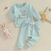 2023-11-07 Lioraitiin 0-3Y Toddler Girls Easter Outfit Letter Bunny Embroidery Long Sleeve Sweatshirt and Elastic Waist Pant Set - Estalios