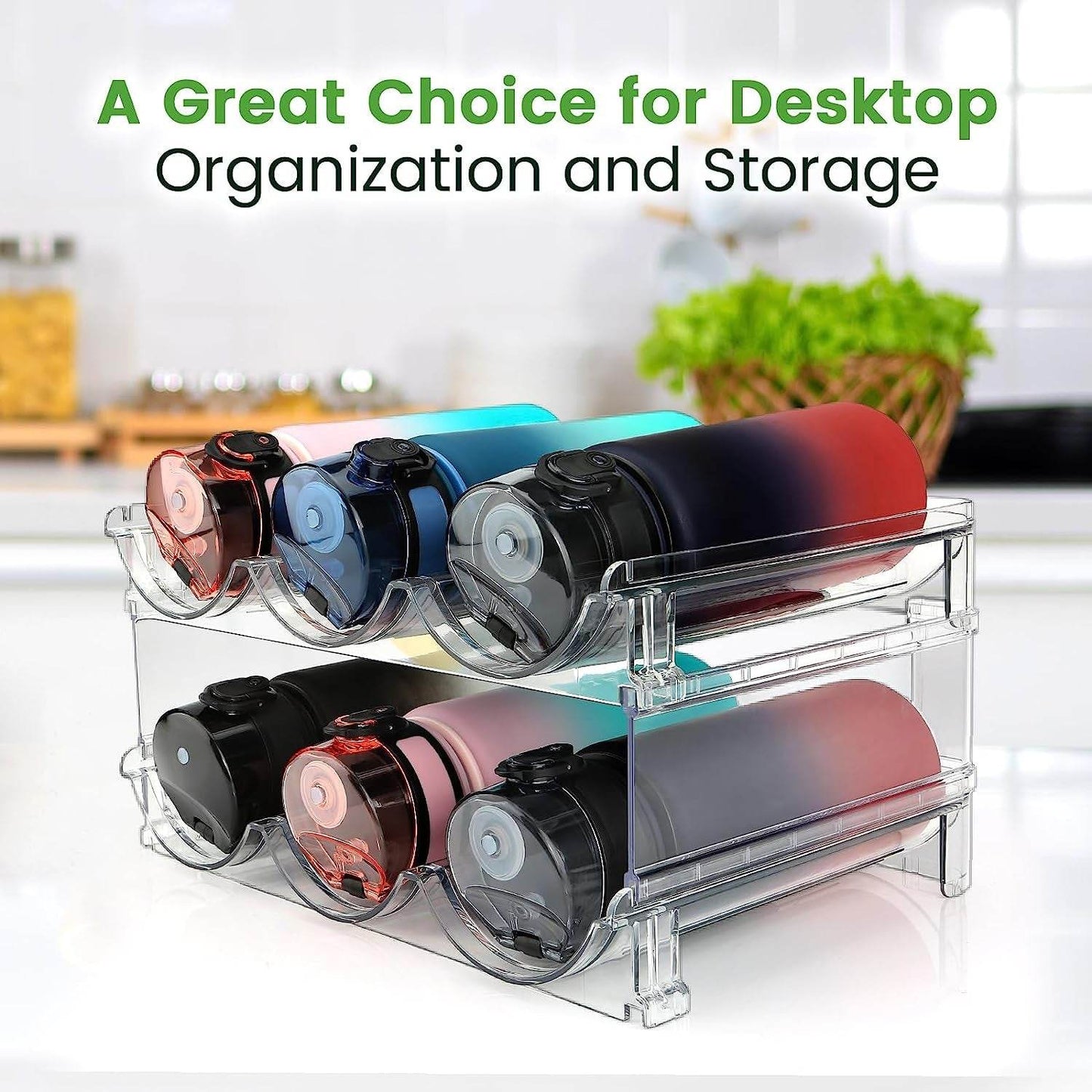 Stackable Water Bottle Organizer for Cabinet - 2 Packs - Estalios