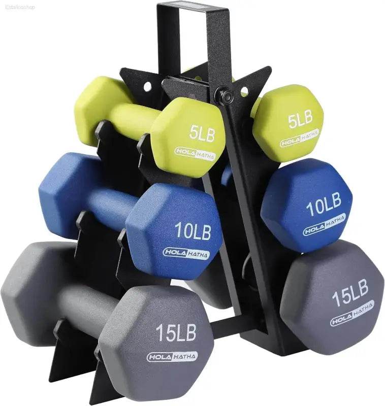 5,10, 15 Pound Neoprene Dumbbell Weight Set with Rack - Estalios