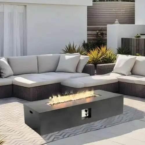 50000 BTU Large Rectangular Stone Gas Fire Pit With Lava Canopy - Estalios