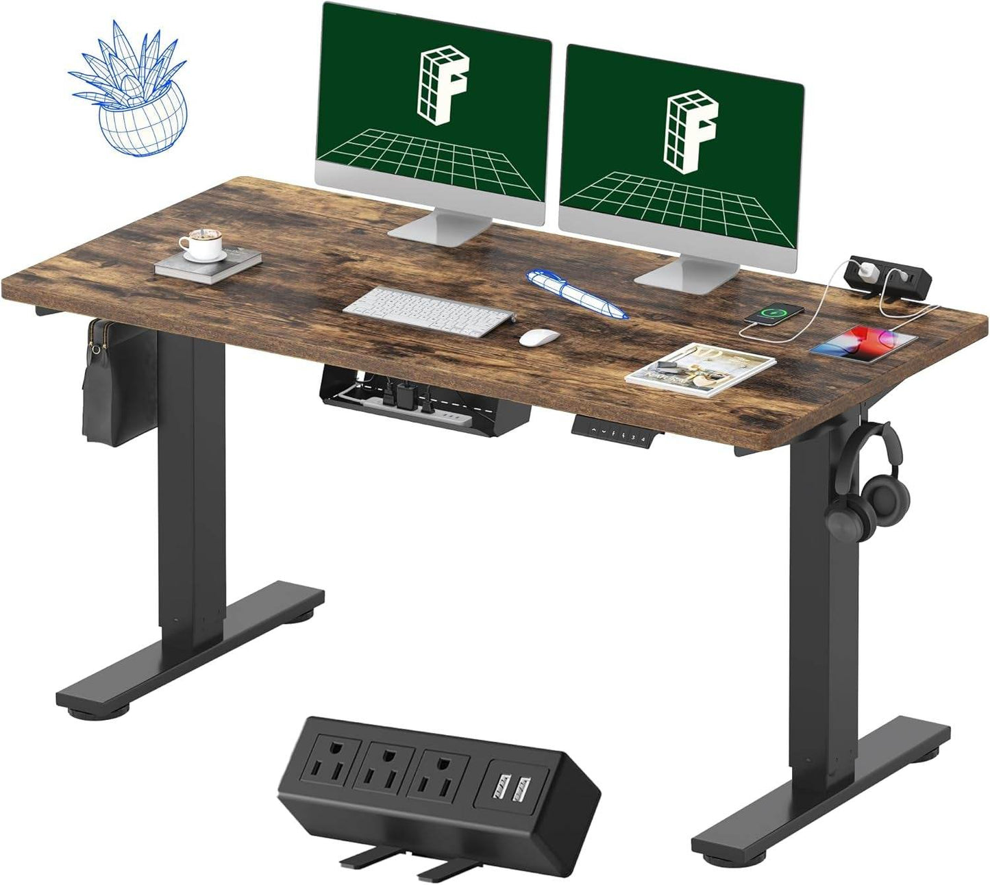 EN2 Height Adjustable Electric Standing Desk with Power Strip - Estalios