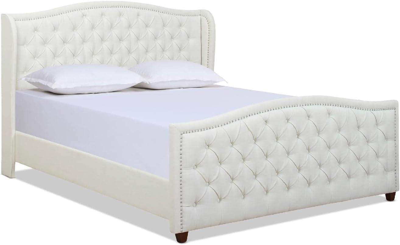 Marcella Upholstered Shelter Headboard Bed Set, Queen Size - Estalios