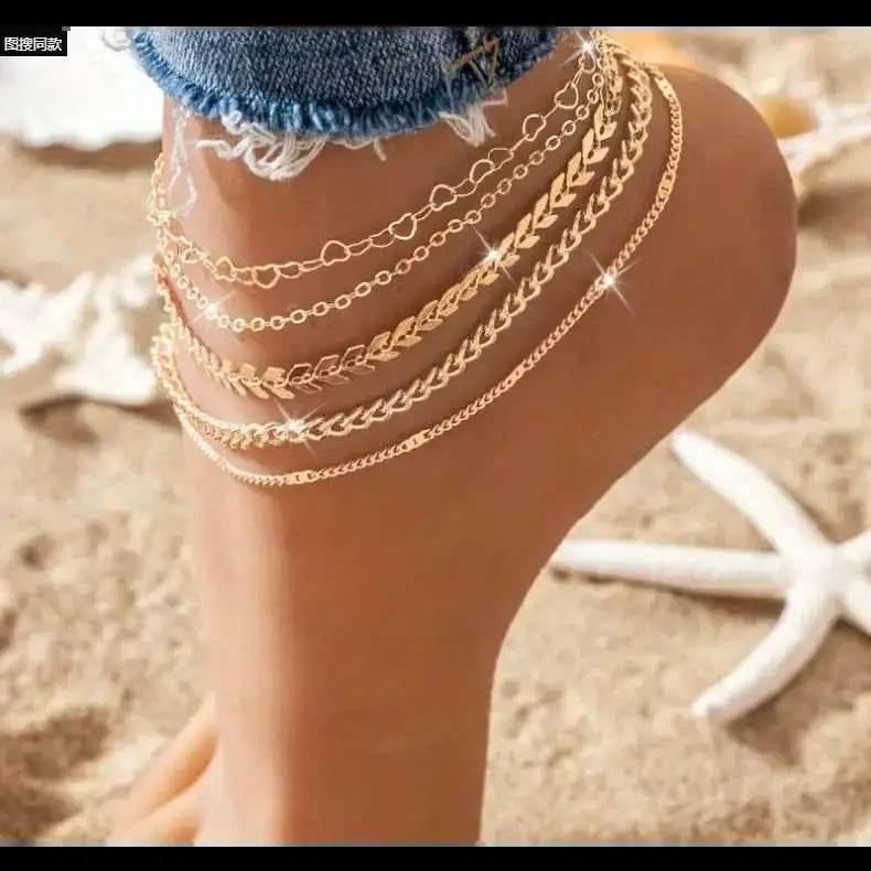 5Pcs Bohemian Airplane Chain Ankle Chain Jewelry for Summer - Estalios