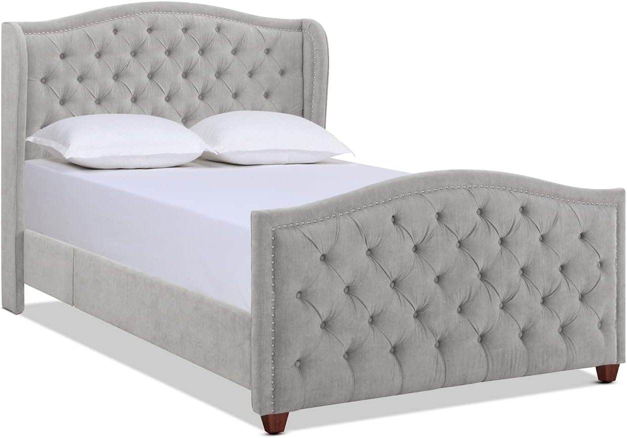 Marcella Upholstered Shelter Headboard Bed Set, Queen Size - Estalios