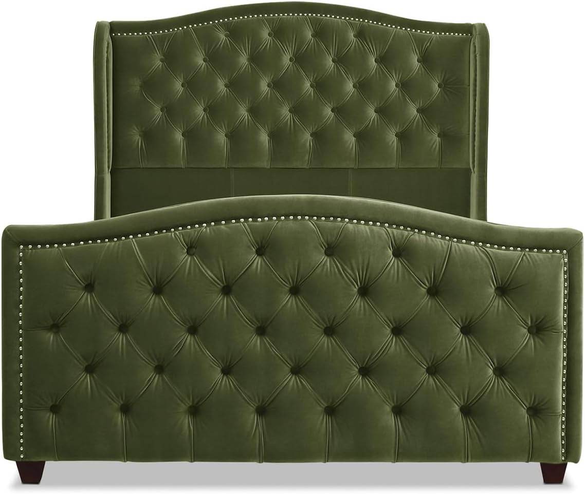 Marcella Upholstered Shelter Headboard Bed Set, Queen Size - Estalios