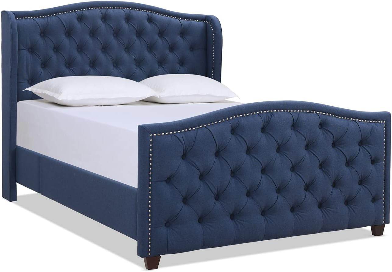 Marcella Upholstered Shelter Headboard Bed Set, Queen Size - Estalios