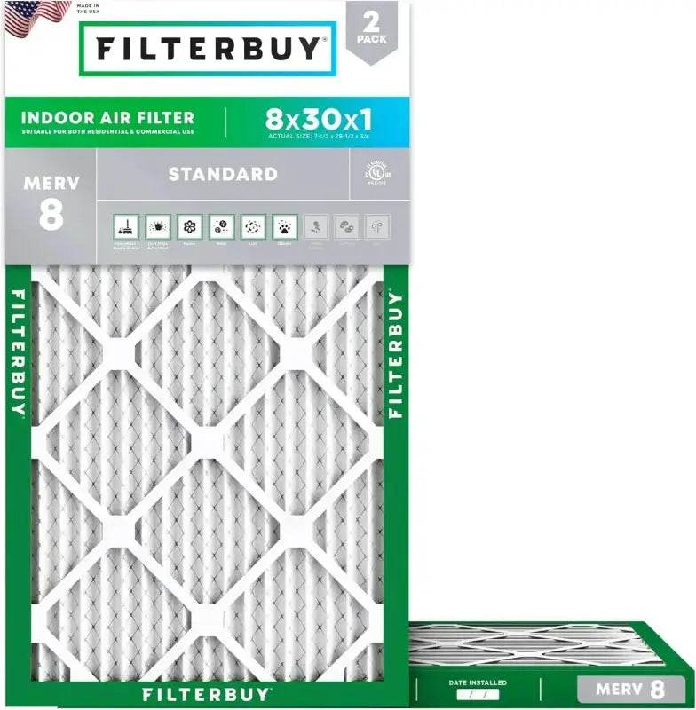 8 Dust Defense (2-Pack) Pleated HVAC Air Filters Replacement - Estalios