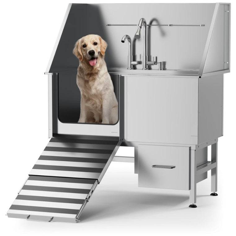 Stainless Steel Dog Bath Table with Ramp and Accessories - Estalios