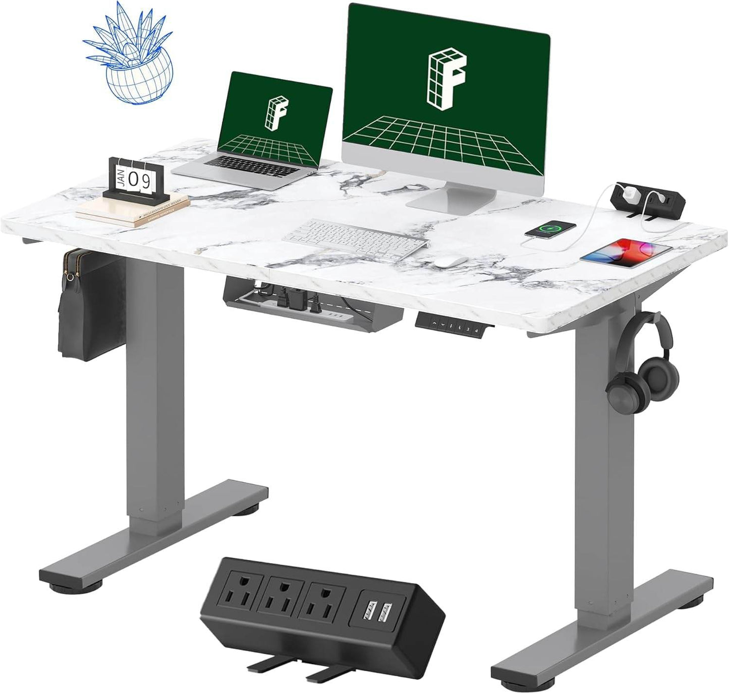 EN2 Height Adjustable Electric Standing Desk with Power Strip - Estalios