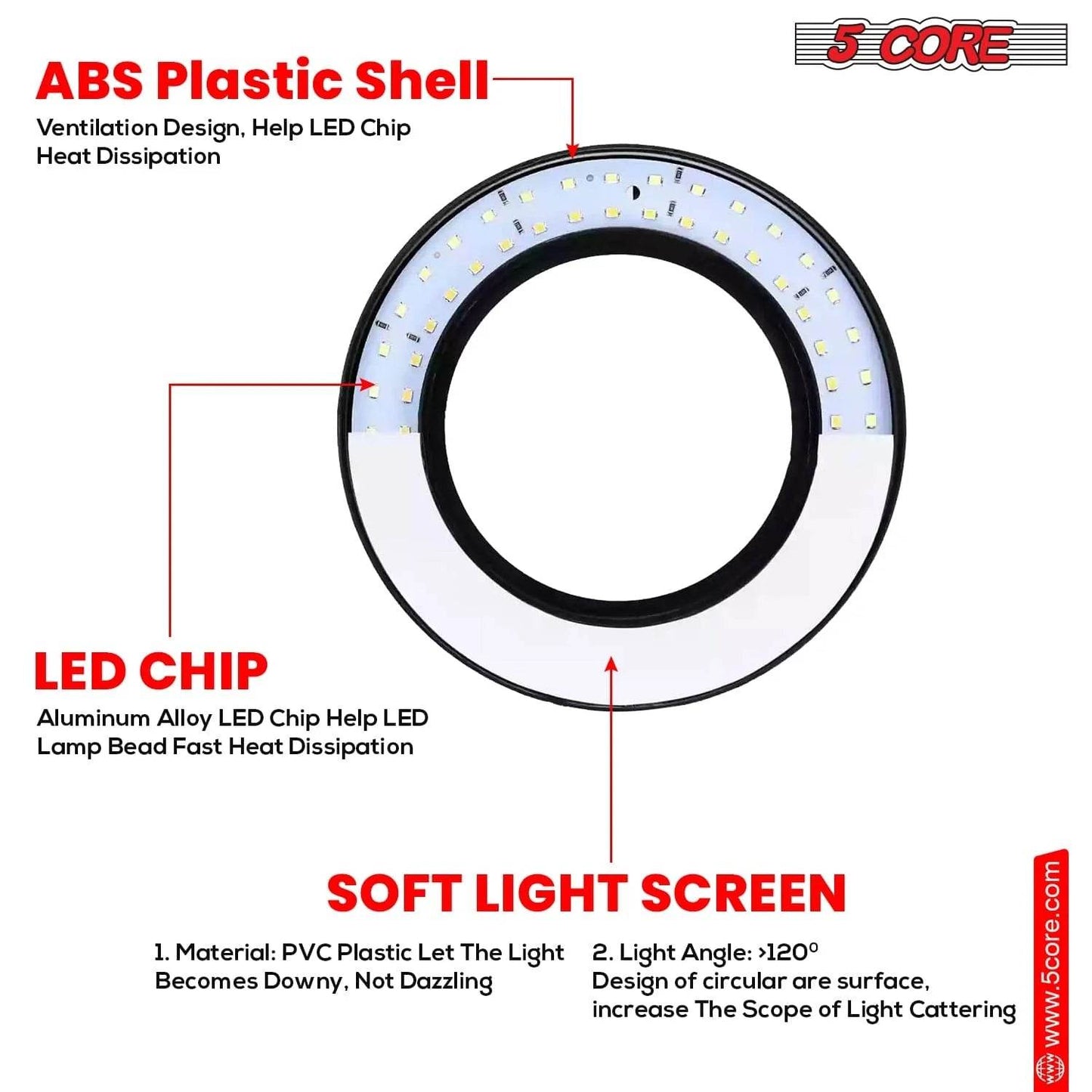 Adjustable 5Core 6 Inch Ring Light with Phone Stand - Estalios