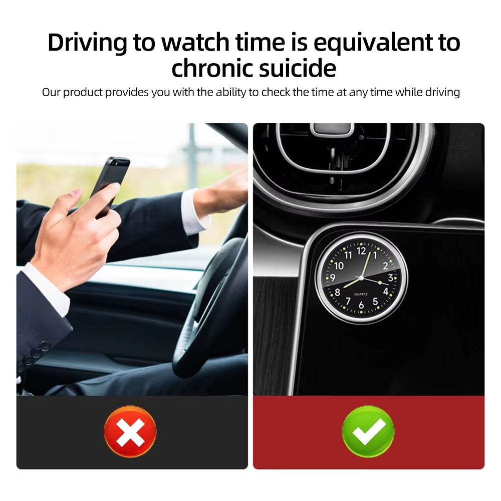 Luminous Mini Car Clock Stick-On Quartz Auto Accessories - Estalios
