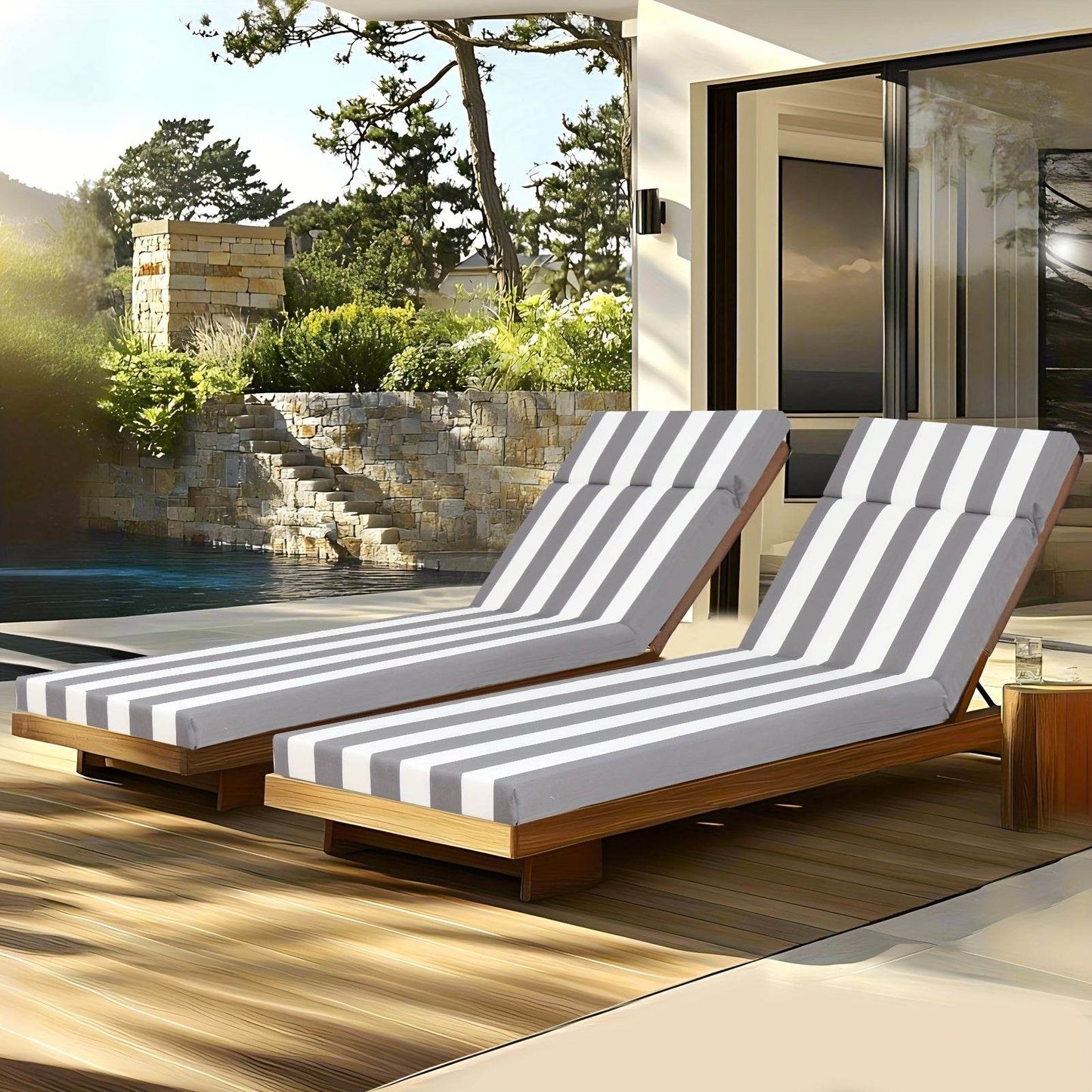 2PCS Patio Lounge Chair Cushions w/ Ties for Outdoor Comfort - Estalios