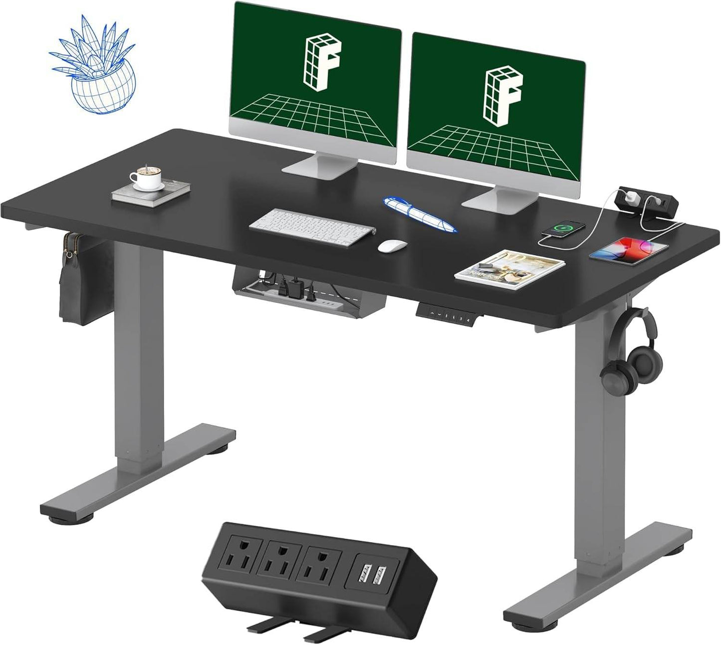 EN2 Height Adjustable Electric Standing Desk with Power Strip - Estalios