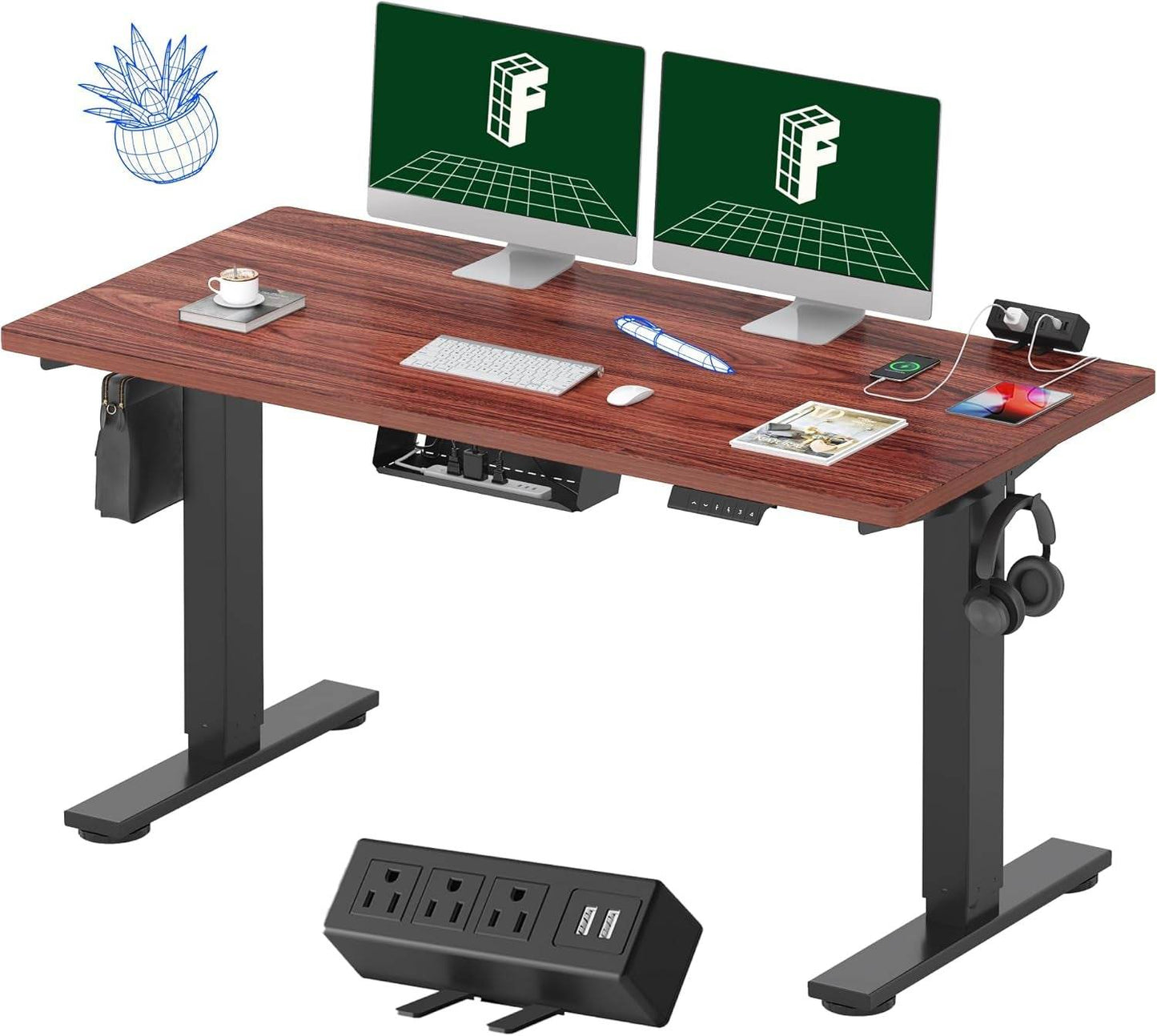 EN2 Height Adjustable Electric Standing Desk with Power Strip - Estalios