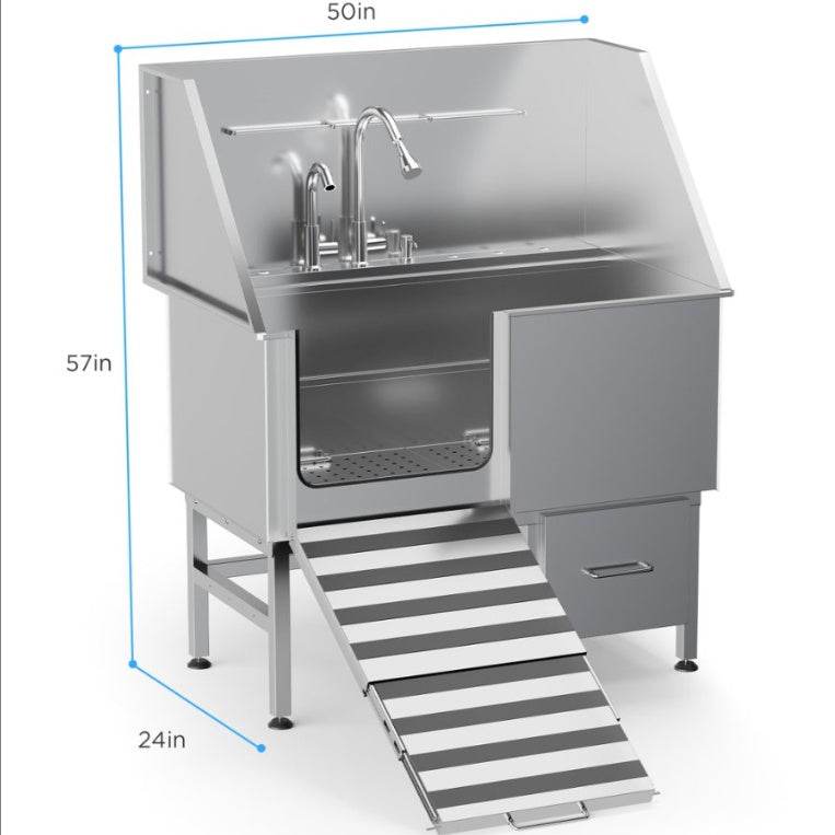Stainless Steel Dog Bath Table with Ramp and Accessories - Estalios