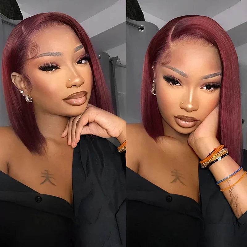 7x5 Glueless Bob Wig 99J Burgundy Straight Human Hair - Estalios