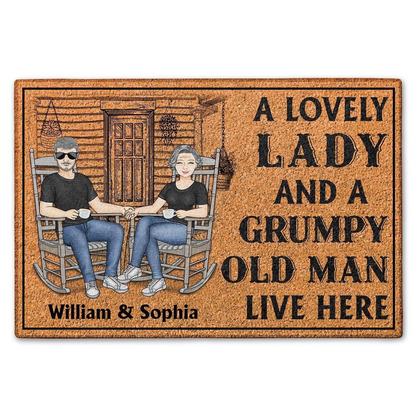 Personalized Doormat - Family Couple A Lovely Lady And A Grumpy Old Man Live Here - Estalios