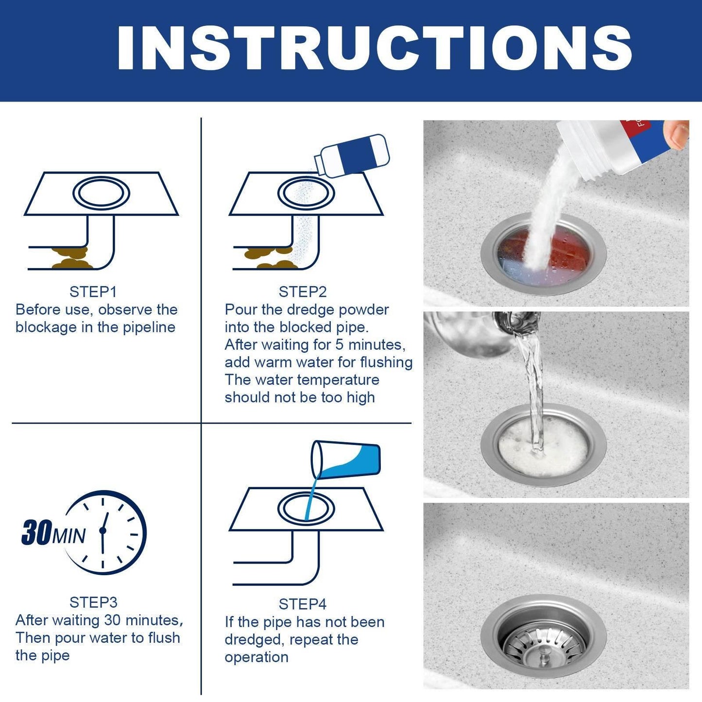JUE-FISH Drain Gel Pipe Unclogger for Kitchen and Bathroom - Estalios