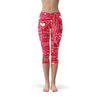 Crimson Capri Leggings with Bold Love Graphics for Style - Estalios