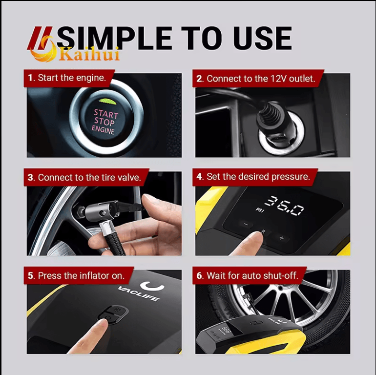 Tire Inflator Portable Air Compressor Pump with LED Light - Estalios