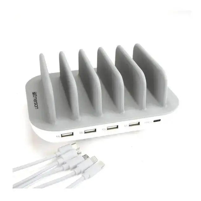 Gray and White USB Charging Station with LED Indicator for Easy Multi-Device Charging - Estalios
