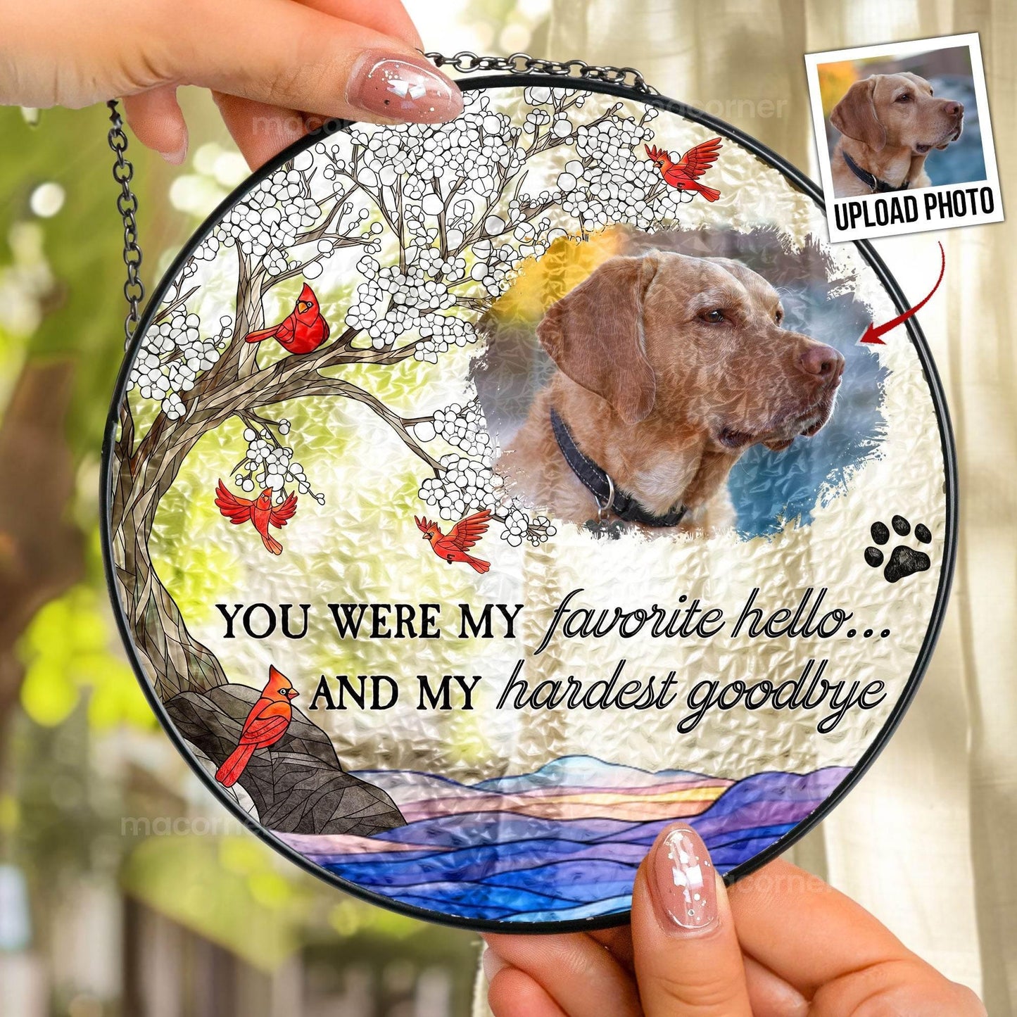 Pet Loss Personalized Photo Stained Glass Suncatcher - Estalios