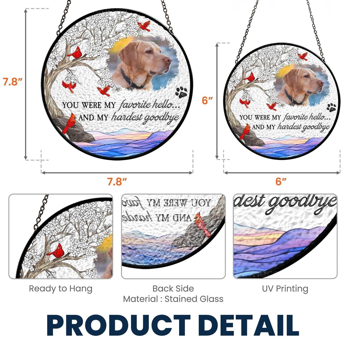 Pet Loss Personalized Photo Stained Glass Suncatcher - Estalios