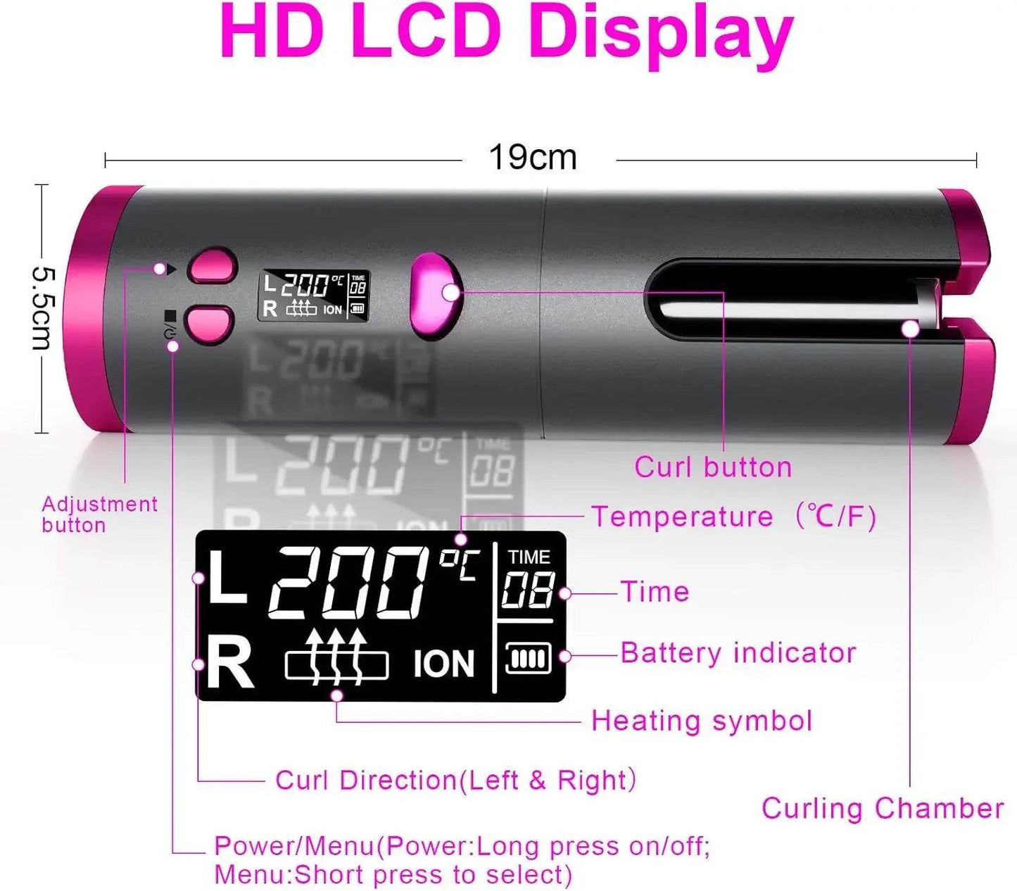 Automatic Wireless Hair Curler USB Rechargeable Adjustable - Estalios