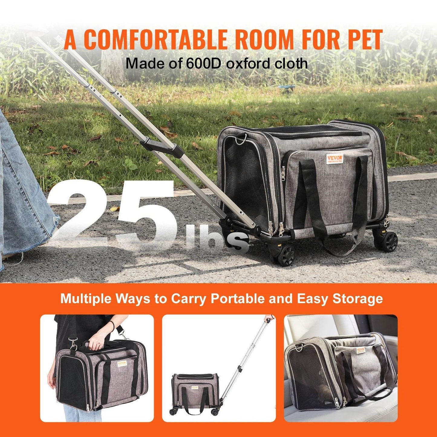 Breathable Pet Carrier Backpack with Wheels for Travel - Estalios