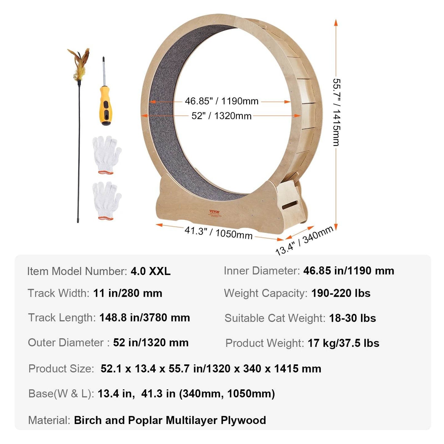 Cat Exercise Wheel Natural Wood Silent Running Treadmill - Estalios