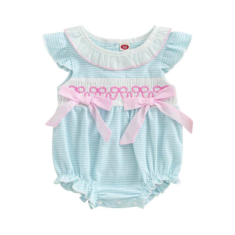 Adorable Infant Easter Jumpsuit with Cute Ruffles and Striped Print Sleeveless Round Neck Baby Girl Outfit for Newborns - Estalios