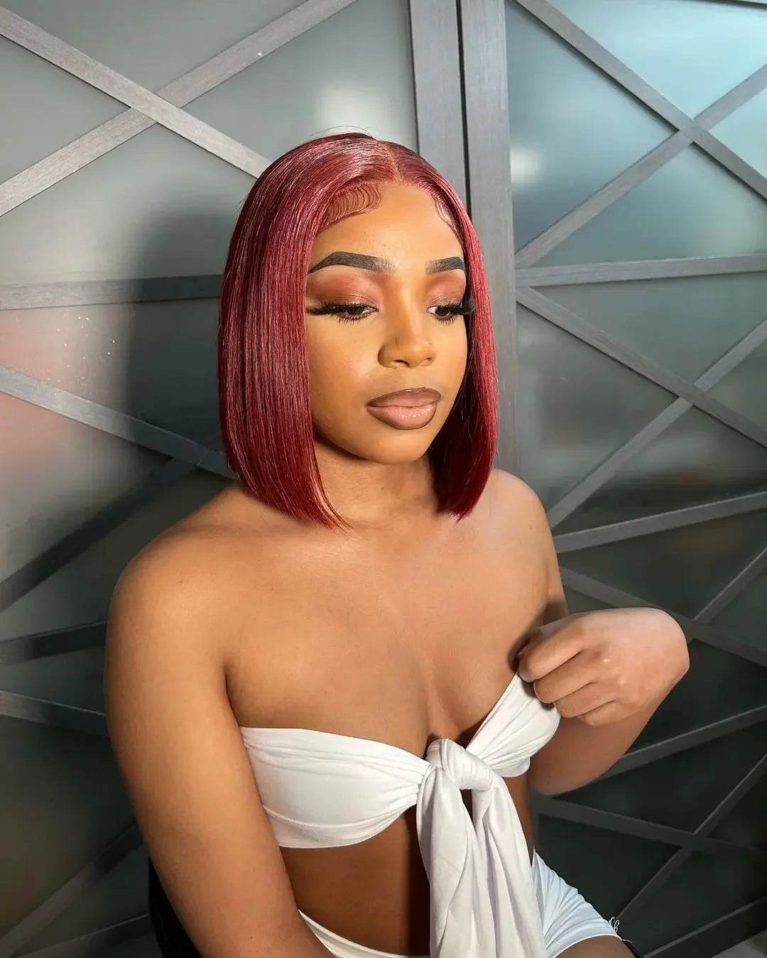 7x5 Glueless Bob Wig 99J Burgundy Straight Human Hair - Estalios