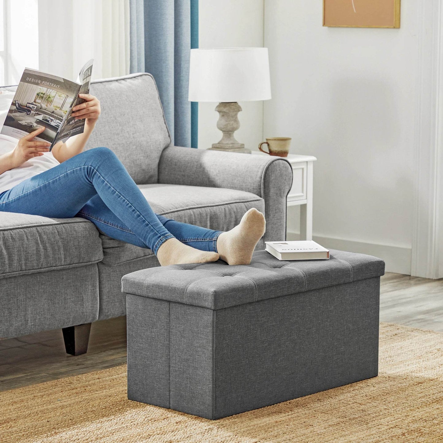 Ottoman Storage Bench, 21 Gal. Folding Chest for Living Room - Estalios