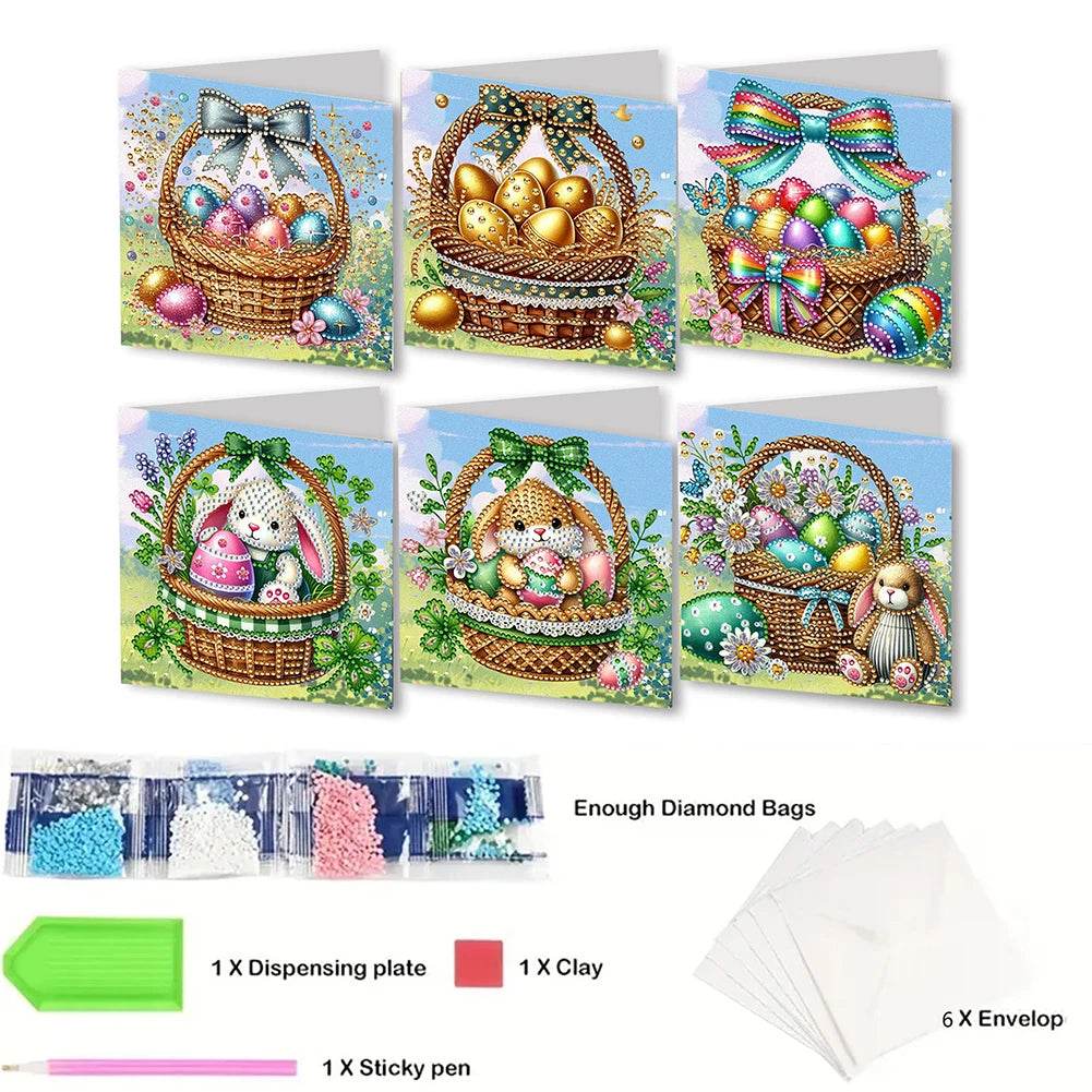 6Pcs Easter Animals Rhinestone Painting Card Kit Diamond Daily Wish Card Diamond Painting Greeting Card for Holiday Party Favors - Estalios