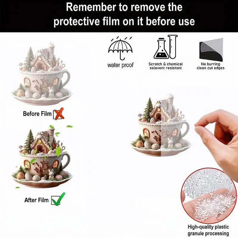 Easter Coffee Cup Ornaments Cartoon Bunny Egg House Coffee Mug Decorative 2D Acrylic Ornaments 2025 Spring Party Supplies - Estalios