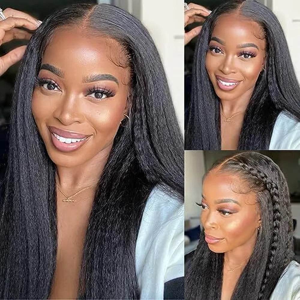 CEXXY Kinky Straight 360 HD Lace Frontal Wigs Wig For Black Women Yaki Straight Ponytail Human Hair Cheap Wigs On Clearance Sale - Estalios