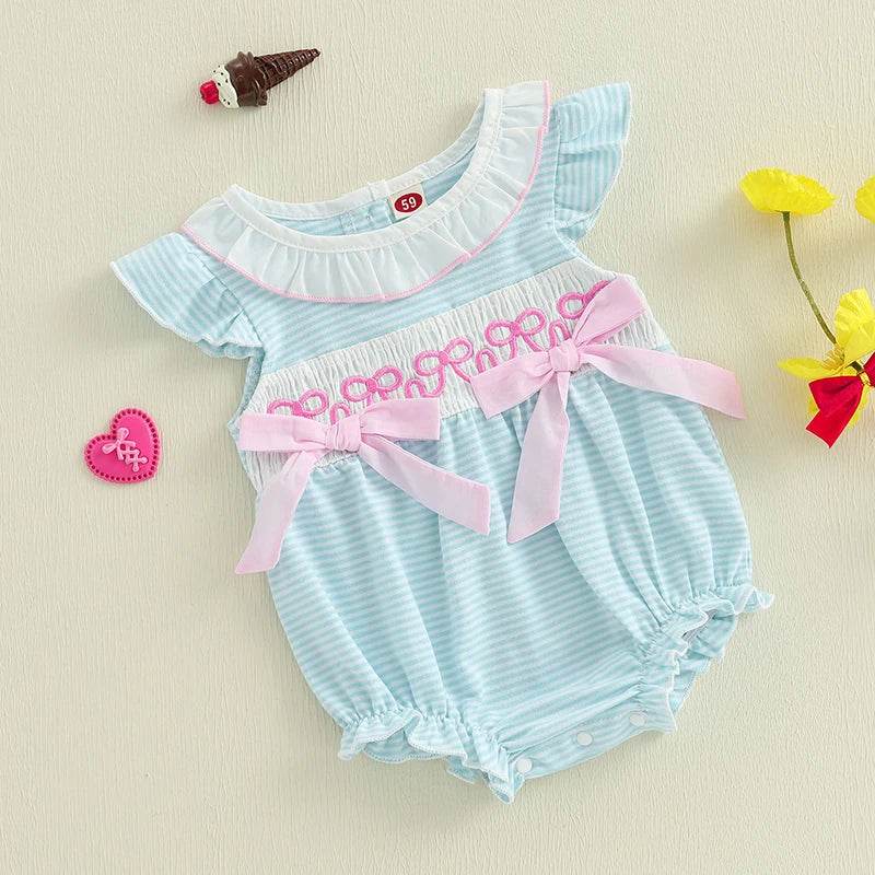 Adorable Infant Easter Jumpsuit with Cute Ruffles and Striped Print Sleeveless Round Neck Baby Girl Outfit for Newborns - Estalios