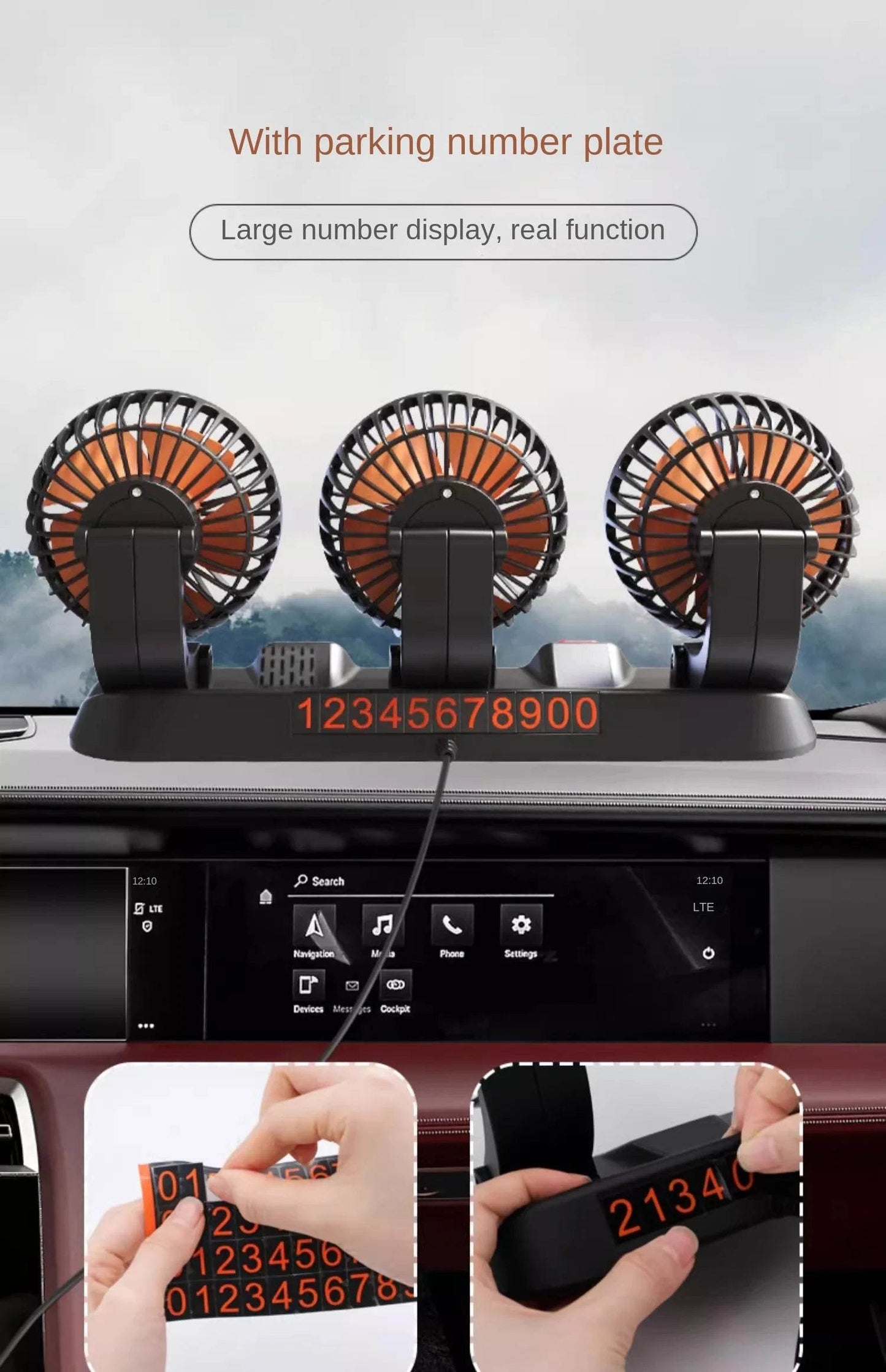 360° Adjustable Car Fan 3 Heads Electric USB 12V/24V - Estalios